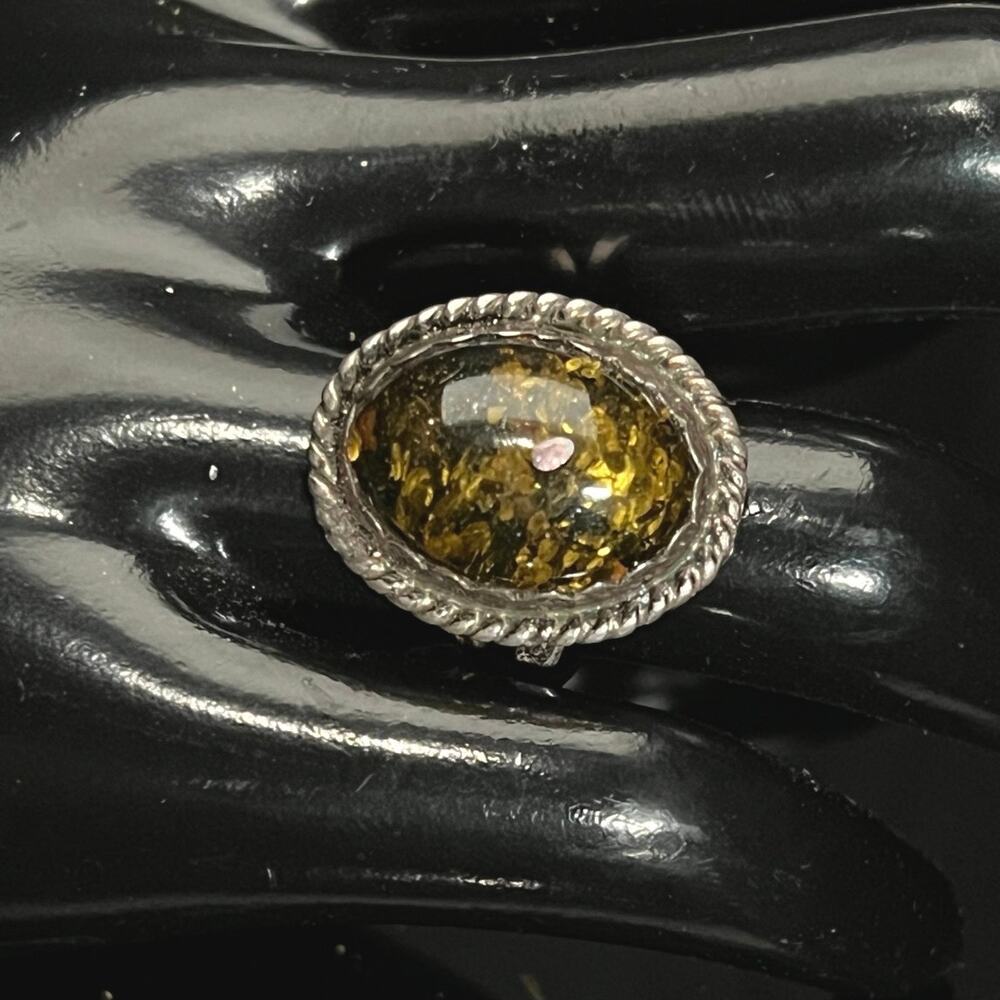 Vtg Spencer Navajo Sterling Silver Amber Glass Ring Sz 5.75
